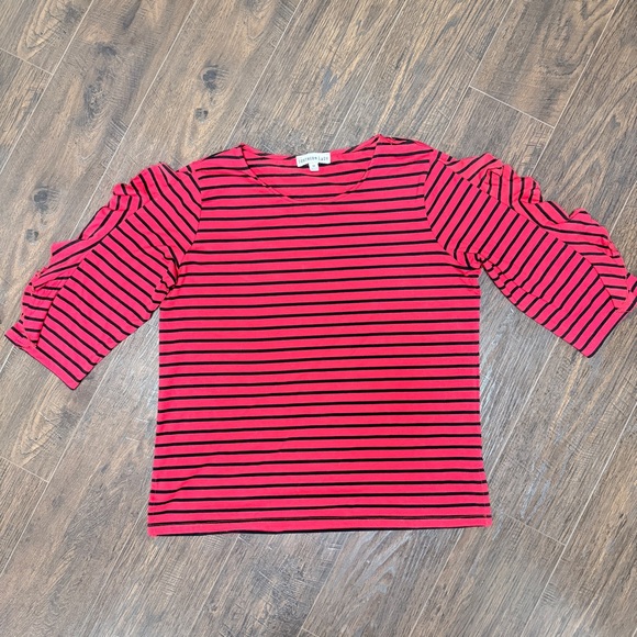 Southern Lady Tops - SOUTHERN LADY RED BLACK STRIPES RUFFLE SLEEVE TOP